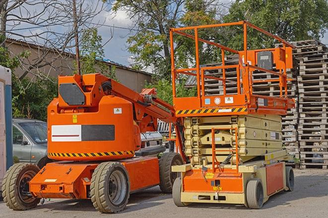 warehouse forklift in operation with stacked inventory in Creve Coeur